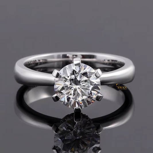 Round Cut Solitaire Diamond Engagement Ring in Solid White Gold Six Prong Classic Setting Timeless Elegant Bridal Jewelry Gift for Her swandiamond