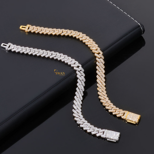 Cuban Link Bracelet in White Gold and Yellow Gold Fully Iced Out with Natural Diamonds Luxury Statement Hip Hop Jewelry Piece swandiamond