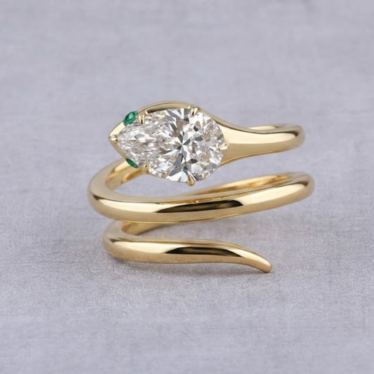 Pear Cut Lab Grown Diamond Wrap Ring in 18K Yellow Gold Modern Open Spiral Engagement Ring for Women