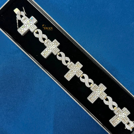 Iced Out Diamond Cross Link Bracelet Luxury Statement Jewelry with Baguette and Round Natural Diamonds for Men and Women swandiamond