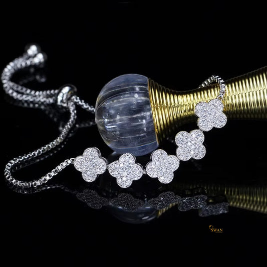 Elegant Clover Shape Diamond Bracelet in White Gold Sparkling Natural Diamond Jewelry Luxury Adjustable Gift for Her swandiamond