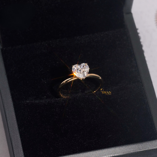 Heart Cut Solitaire Diamond Engagement Ring in Gold Romantic Classic Setting Elegant Jewelry Gift for Her swandiamond