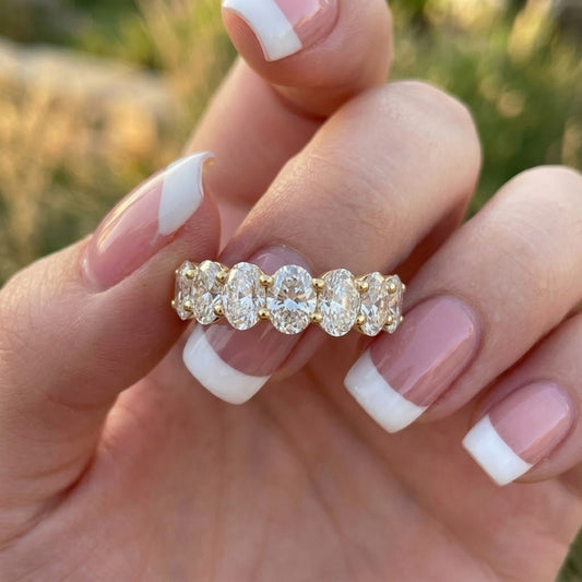 Oval Cut Lab Grown Diamond Eternity Band Yellow Gold Wedding Ring Anniversary Band Stackable Bridal Jewelry for Women