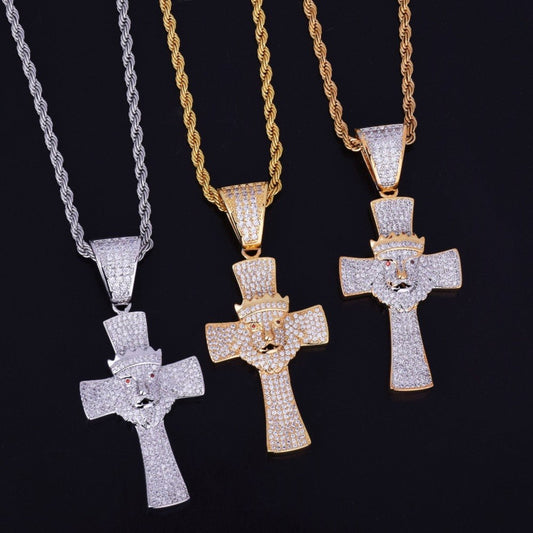 Trendy New Arrivals Crown Cross Pendant with Fancy Cut Moissanite Diamond