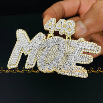 Luxury Party Wear Hip Hop Letter Pendant Fully Iced Out In 925 Sterling Silver And Round Brilliant Cut Moissanite Diamonds