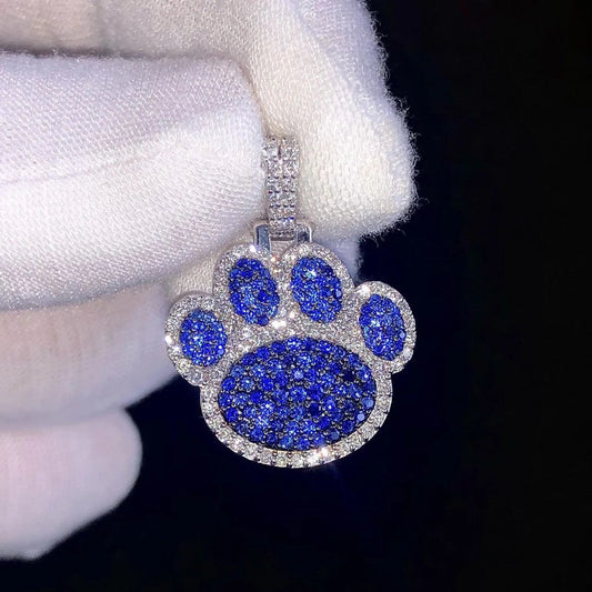 Dog Paw Pendant Necklace with Diamond Moissanite Personalized Fine Jewelry