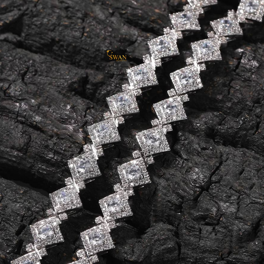 Princess Cut Diamond Cluster Tennis Necklace in White Gold Unique Geometric Statement Jewelry for Men and Women swandiamond