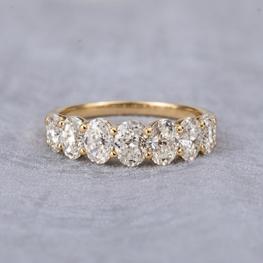 Oval Cut Lab Grown Diamond Eternity Band Yellow Gold Wedding Ring Anniversary Band Stackable Bridal Jewelry for Women