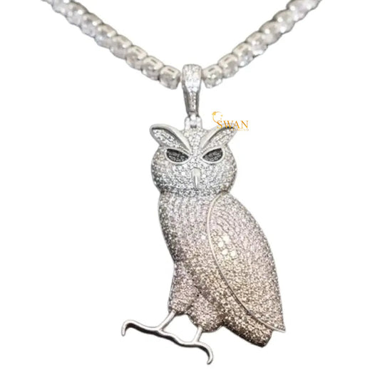 Owl Bird Custom Hip Hop Pendants & Charms for Men & Women 10k Solid Gold with round Cut Moissanite Diamond Gift GRA Certified