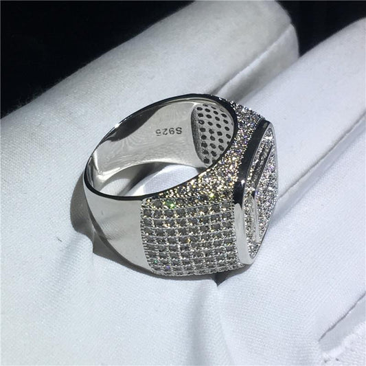 S925 Sterling Silver Hip Hop Ring Fully Iced Out With Round Brilliant Cut Original Moissanite vvs Clarity For Men