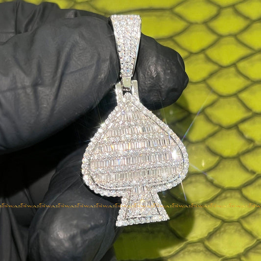 Custom Made High Quality VVs Clarity Round And Baguette Cut Moissanite Diamonds Iced Out 925 Sterling Silver Pendant For Unisex