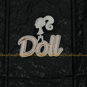 925 Silver Letter Doll Pendants Bust Down With Round Brilliant Cut Moissanite Diamonds For Enhancing vvs Clarity