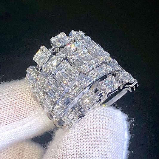 Moissanite Round And Baguette Cut VVs original Diamonds Studded Unique Designer Hip Hop 925 Sterling Silver Ring For MenMoissanite Round And Baguette Cut VVs original Diamonds Studded Unique Designer Hip Hop 925 Sterling Silver Ring For Men