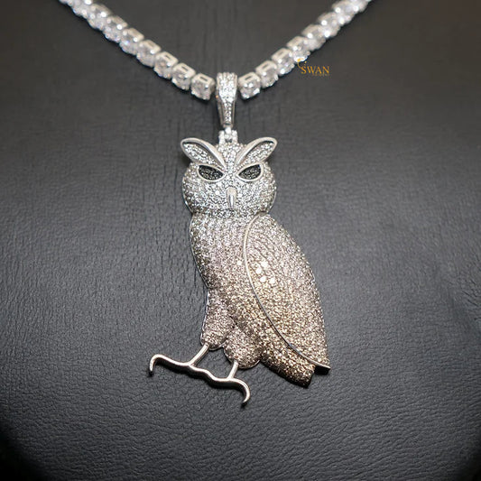 Owl Bird Custom Hip Hop Pendants & Charms for Men & Women 10k Solid Gold with round Cut Moissanite Diamond Gift GRA Certified