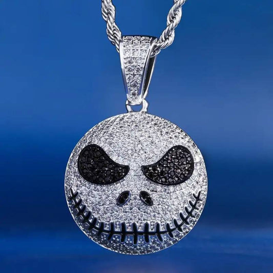 Custom Hip Hop Horror Face Pendant Filled With Round Cut Moissanite Diamonds