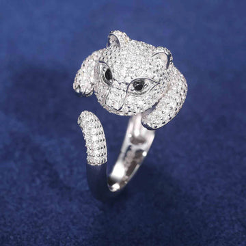 Leopard Head Animal 925 Silver Hip Hop Jewelry Ring Studded Round Brilliant Cut Moissanite vvs Clarity Original Diamonds