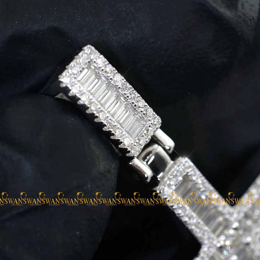 Custom 925 Sterling Silver Fully Iced Out Moissanite Round And Baguette Cut VVS Clarity Exquisite Cross Pendant