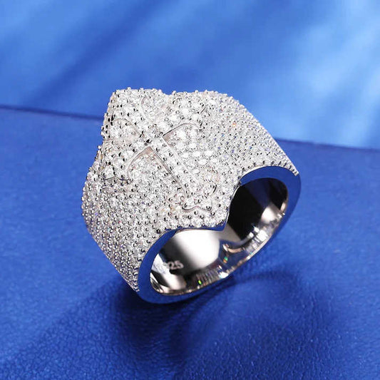 Religious Hip Hop Style CVD Lab Grown Diamond Ring Fashionable Cross Ring with 925 Silver Unique Design