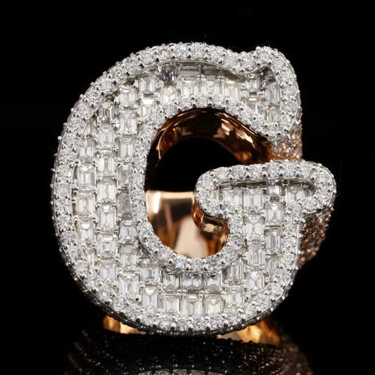 Exclusive 925 Sterling Silver Hip Hop Round And Baguette Cut VVs Lab Grown Diamonds Iced Out G Initial Ring