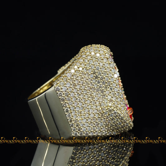 Hip Hop Ring Iced Out With Round Brilliant Cut original Moissanite Diamonds In 14kt Yellow Gold Enhancing vvs Clarity