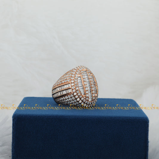 Sparkling 925 Sterling Silver Round And Baguette Cut Lab Grown Diamond VVS Clarity Hip Hop Diamond Ring For Men