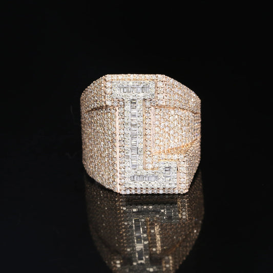 Our Newest L Letter Ring In Alphabetic Pattern In 925 Sterling Silver With Lab Grown Round And Baguette Diamonds