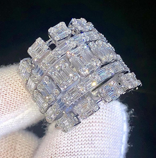 Moissanite Round And Baguette Cut VVs original Diamonds Studded Unique Designer Hip Hop 925 Sterling Silver Ring For MenMoissanite Round And Baguette Cut VVs original Diamonds Studded Unique Designer Hip Hop 925 Sterling Silver Ring For Men