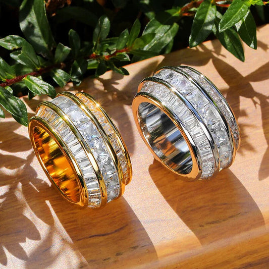 Luxury original Baguette Moissanite Engagement Rings Diamond 925 Silver Iced Out Men Rings In Hip Hop Style