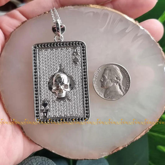 Trendy New Ace Skull Pendant with Moissanite Round Brilliant Cut Diamonds Set In 925 Sterling Silver For Unisex