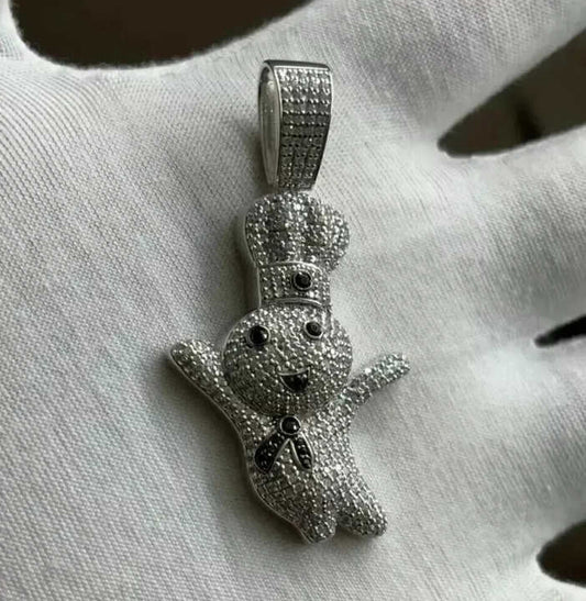 Doughboy Pendant Round Brilliant Cut Moissanite Diamonds Studded In 925 Sterling Silver