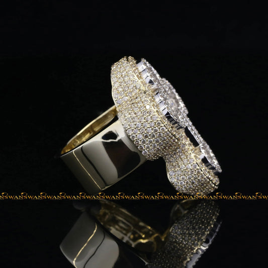 Designer Men's 925 Sterling Silver with Round And Baguette Cut VVS original Moissanite Diamond Hip Hop Style Iced out Cross Ring