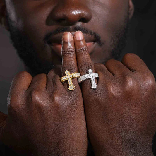 Hip Hop Baguette Iris Cross Ring Made With Round And Baguette Cut Lab Grown vvs Diamonds In 14K Gold