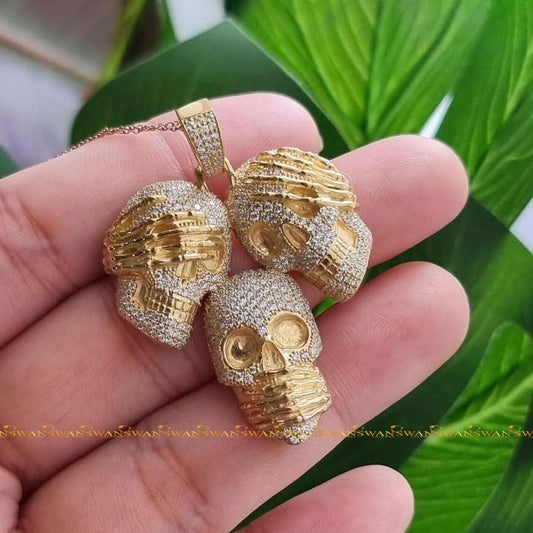 Pendants In Evil Style Fully Bust Down With Round Cut original Moissanite Diamonds In 925 Sterling Silver