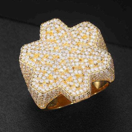 New Hip Hop Snowflake Hexagon Design Ring Men's Accessories In Fine Jewelry Moissanite original Ring With 925 Sterling Silver