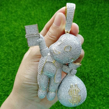 Personalized Moissanite Round Brilliant Cut Diamond Hip Hop Lucky Dollar Bag Pendant
