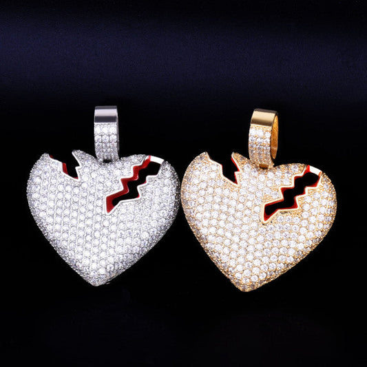 Fancy New Round Brilliant Cut Moissanite Diamonds Studded Broken Heart Pendant