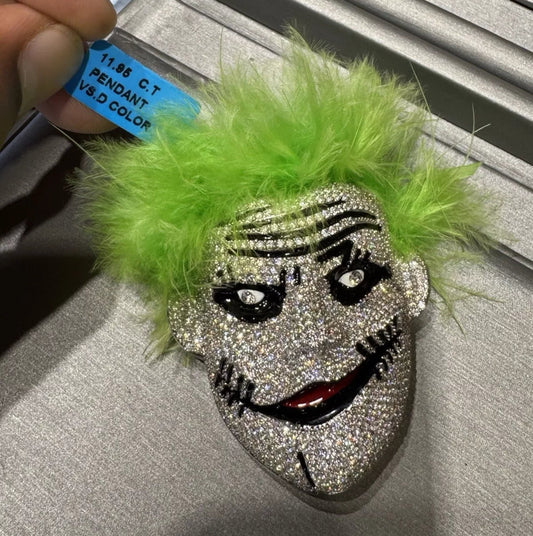 Joker Face Pendant In 925 Sterling Silver And Moissanite vvs Clarity Diamonds