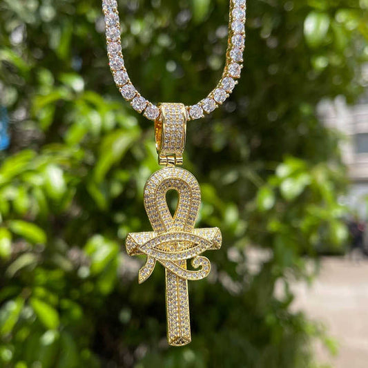 Iced Out Eye of Horus Ankh Cross Pendant with S925 Silver Moissanite diamond