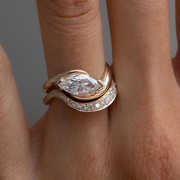 Fancy Marquise Cut Ring With Stacking Band In Moissanite Diamond