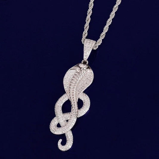 Trendy King Snake Pendant with Brilliant Cut Moissanite Diamonds In Hip Hop Style