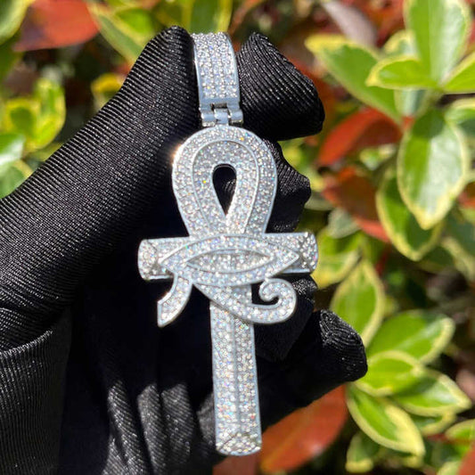 Iced Out Eye of Horus Ankh Cross Pendant with S925 Silver Moissanite diamond