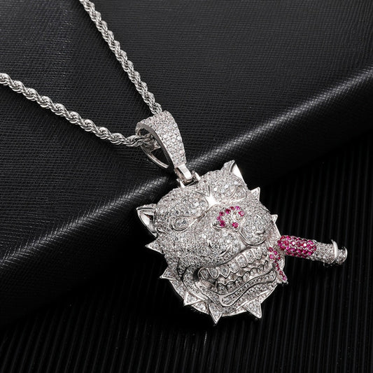Fashionable Simple Pitbull Smoking Diamond Out Big Boss Moissanite Pendant Necklace
