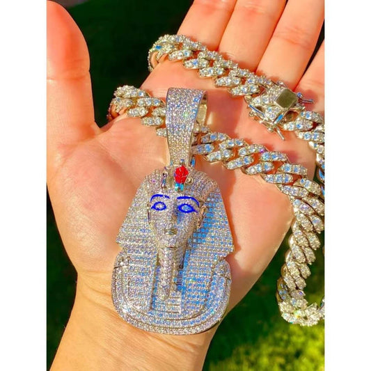 925 Sterling Silver Fine Jewelry Egyptian Pharaoh Design Pendant with Moissanite diamond