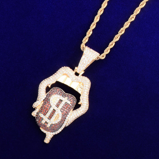 Hot Girl Magic Money Dripping Mouth with Moissanite Diamond In 925 Sterling Silver