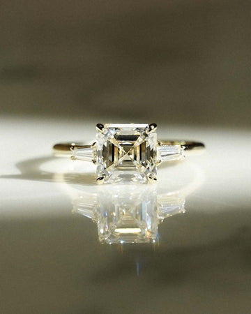Asscher Cut Bezel Three Stone Moissanite vvs Clarity Diamond Ring