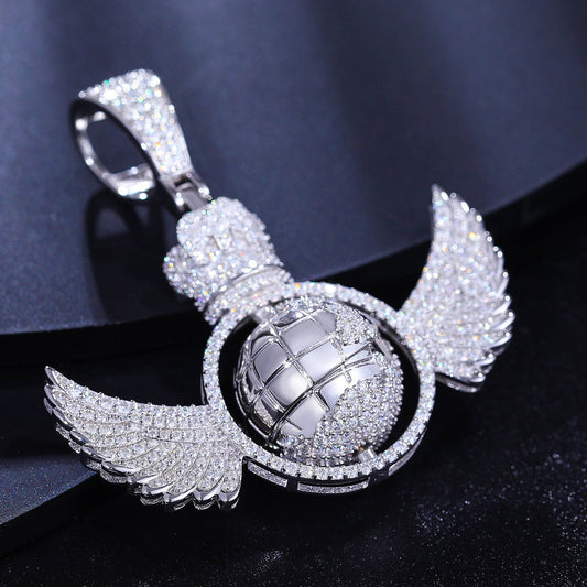 S925 Moissanite Spinning Earth Wing Pendant for men & women