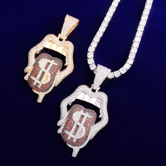 Hot Girl Magic Money Dripping Mouth with Moissanite Diamond In 925 Sterling Silver