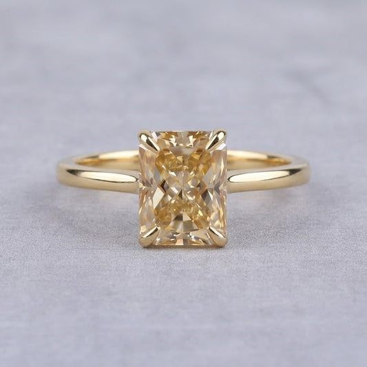 Radiant Cut Champagne Lab Grown Diamond Engagement Ring Yellow Gold Solitaire Ring Minimalist Bridal Jewelry Gift for Her