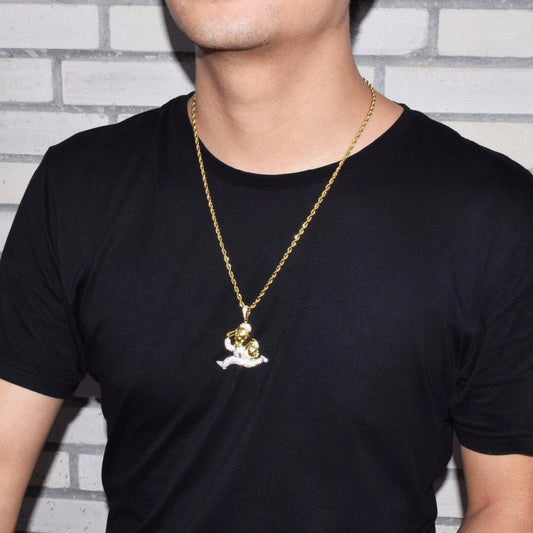 925 Sterling Silver Running Man Dollar Money Bag Pendant Necklace