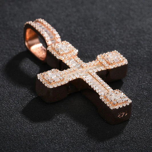 Baguette Diamond Cross Pendant Moissanite Hip Hop Necklace for Women by swandiamond
